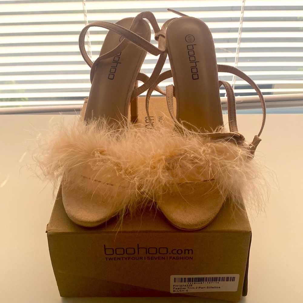 Boohoo feather toe high heels